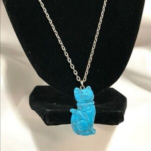 Olmec Blue Jadeite Stone Cat Pendant